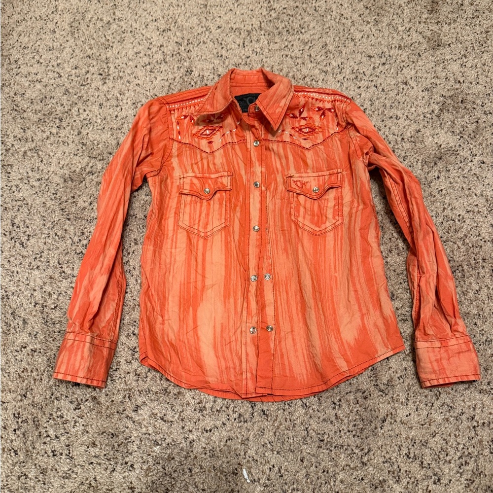 Youth Girls Cowgirl Hardware Button Down Long Sleeve Shirt Small